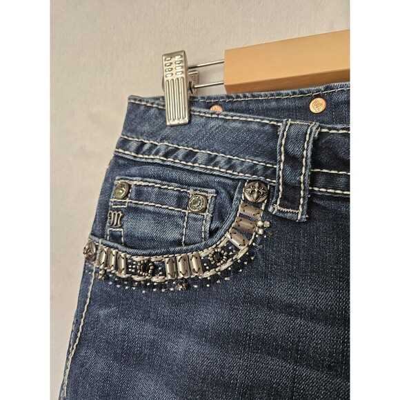 Miss Me Signature Rise Bootcut Dark Wash Women's Size 28 Embellished Embroidered - Picture 2 of 11